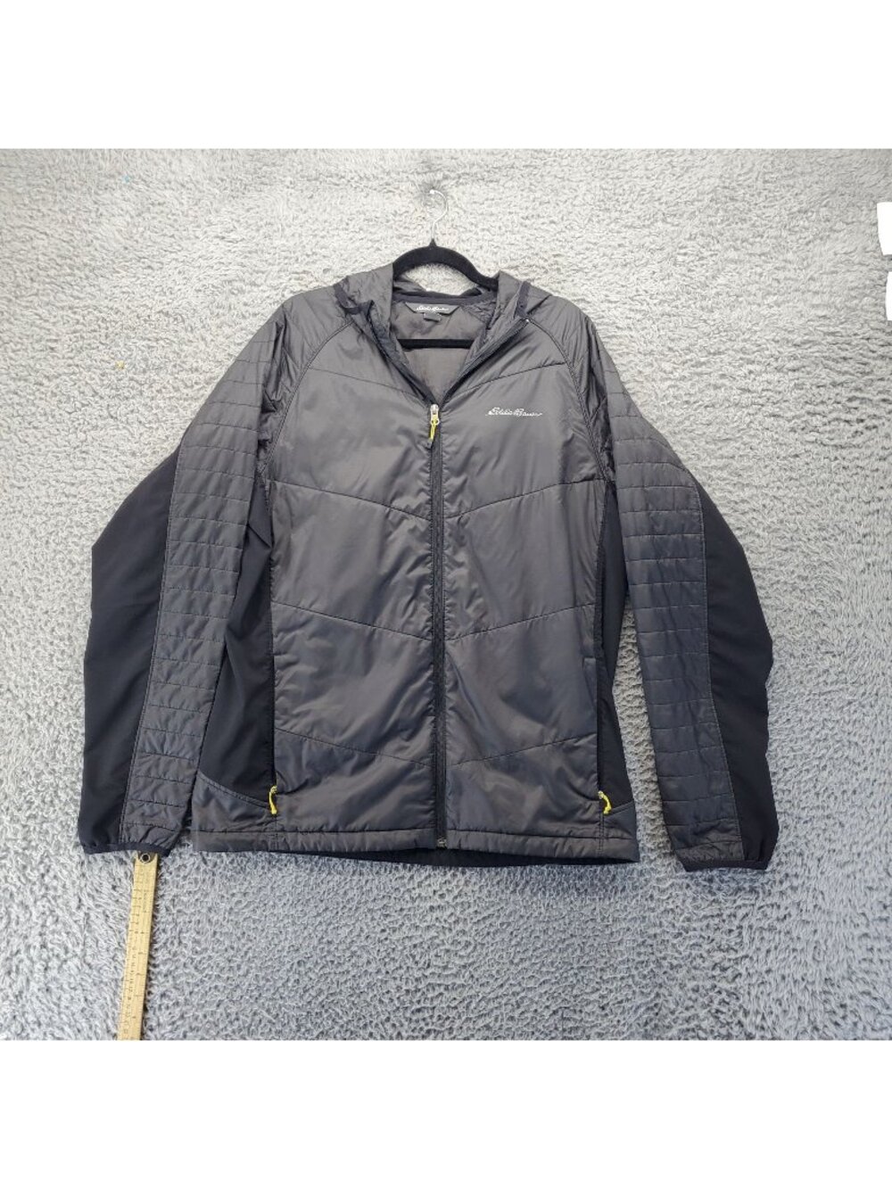 Eddie Bauer Jacket Mens Tall Large Black Hooded Quilted Stretch Nylon Gorpcore